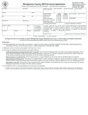 Montgomery County Pet License Application