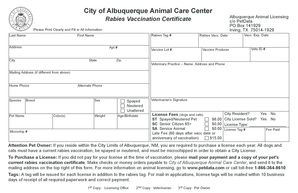 Albuquerque Animal Care Center Rabies Vaccination Certificate