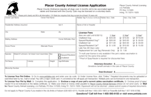 Placer County Animal License Application