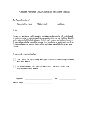 Consent Form for Drug Awareness Education Session