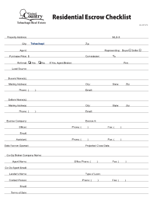 Residential Escrow Checklist