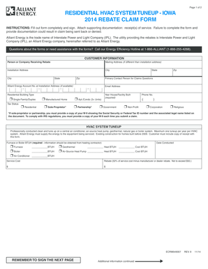 Iowa Residential HVAC System Tuneup Rebate Claim Form