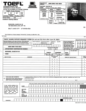 TOEFL Score Report Request Form