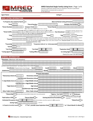MRED Detached Single Family Listing Form