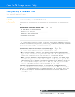 Chase Health Savings Account HSA Initiation Form