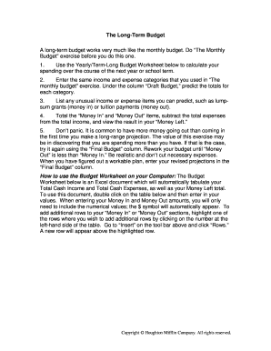 Long-Term Budget Worksheet