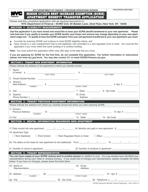 NYC Senior Citizen Rent Increase Exemption Transfer Application