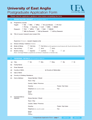 University of East Anglia Postgraduate Application Form