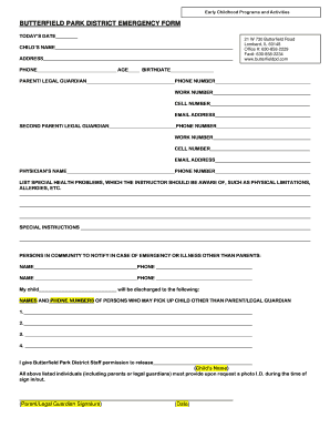 Butterfield Park District Emergency Form