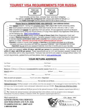 Russia Tourist Visa Application Form