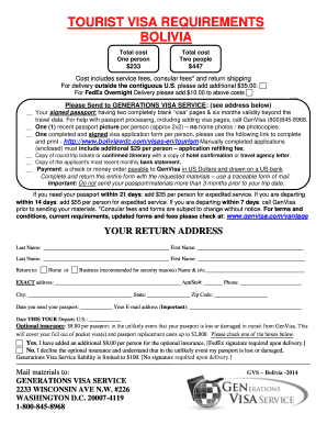 Bolivia Tourist Visa Application Form