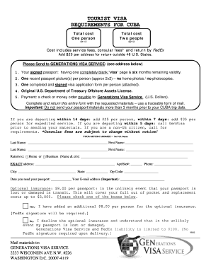 Cuba Tourist Visa Application Form