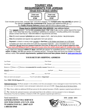 Jordan Tourist Visa Application