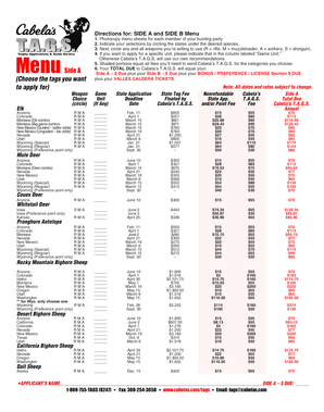 Cabela's T.A.G.S. Hunting Application Form