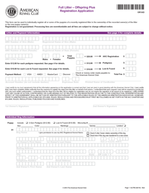 American Kennel Club Registration Application