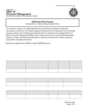 OPM Form 1841 - Multi-State Plan External Review Authorized Representative Form