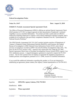 Federal Investigative Service Special Agreement Check