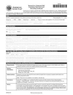 AKC Duplicate Recording Certificate Request