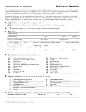 Streamlined Sales and Use Tax Agreement Certificate of Exemption