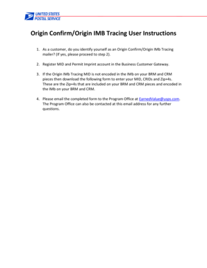 USPS Origin Confirm/Origin IMb Tracing Form