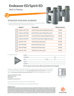 Vanguard Binoculars Mail-In Rebate Form