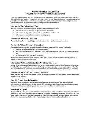 Vermont Privacy Notice Disclosure