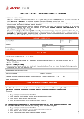 Notification of Claim - Citi Card Protection Plan