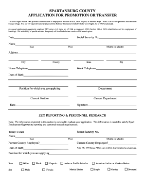 Spartanburg County Application for Promotion or Transfer