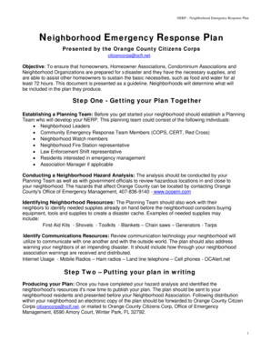 Neighborhood Emergency Response Plan