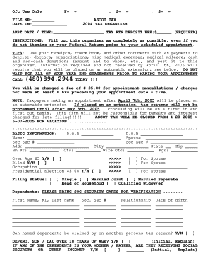 2004 Tax Organizer Form
