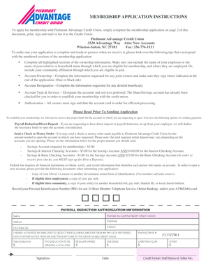 Piedmont Advantage Credit Union Membership Application