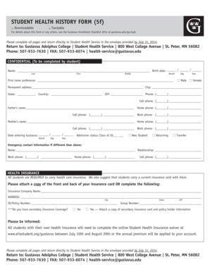 Student Health History Form