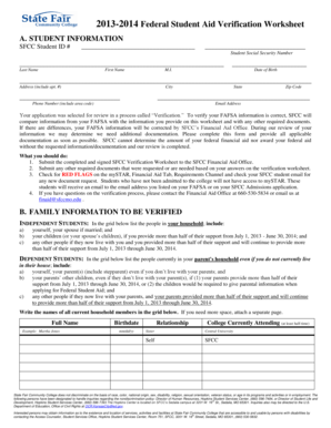 2013-2014 Federal Student Aid Verification Worksheet
