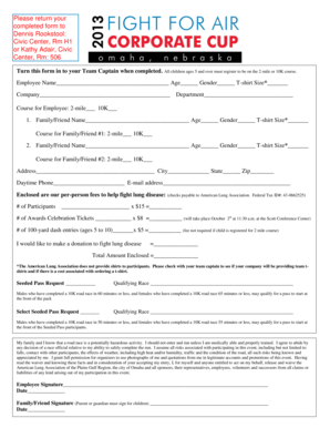 American Lung Association Race Registration Form