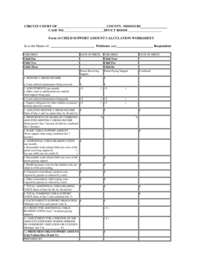 Missouri Child Support Amount Calculation Worksheet