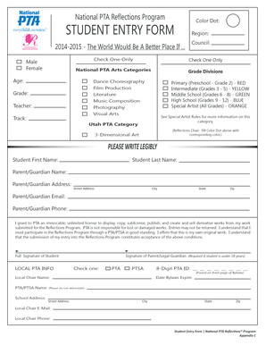 National PTA Reflections Program Student Entry Form
