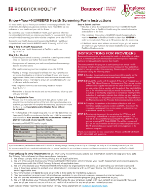 Know Your Numbers Health Screening Form