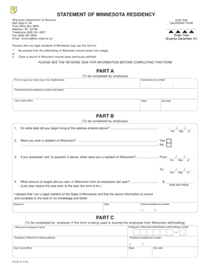 Wisconsin Statement of Minnesota Residency