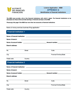 MSB Licence Application Appendix G