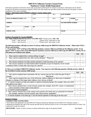 2009 H1N1 Influenza Vaccine Consent Form