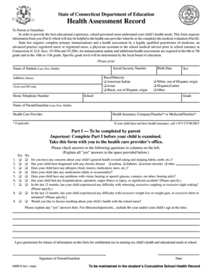 Connecticut Health Assessment Record