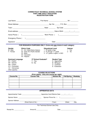 Connecticut Technical School System Part-Time Adult Education Registration Form