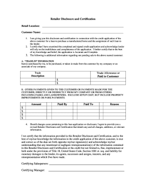 Retailer Disclosure and Certification