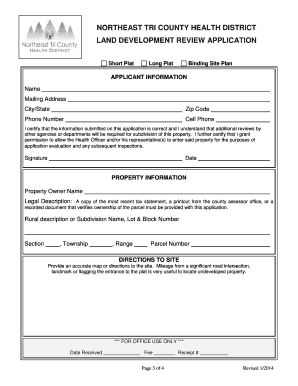 Land Development Application - Northeast Tri County Health District
