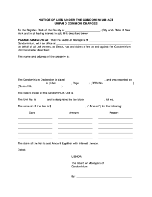 Notice of Lien Under the Condominium Act