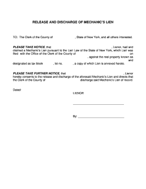 Release and Discharge of Mechanic’s Lien