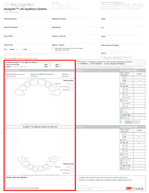 Incognito Lite Appliance System Lab Order Form