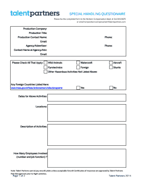 SPECIAL HANDLING bQUESTIONAIREb - Talent Partners