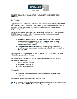 Residential Alcohol & Drug Treatment Authorization Form