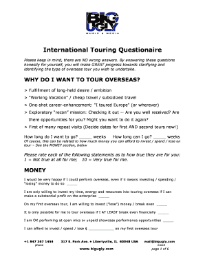 International Touring Questionnaire
